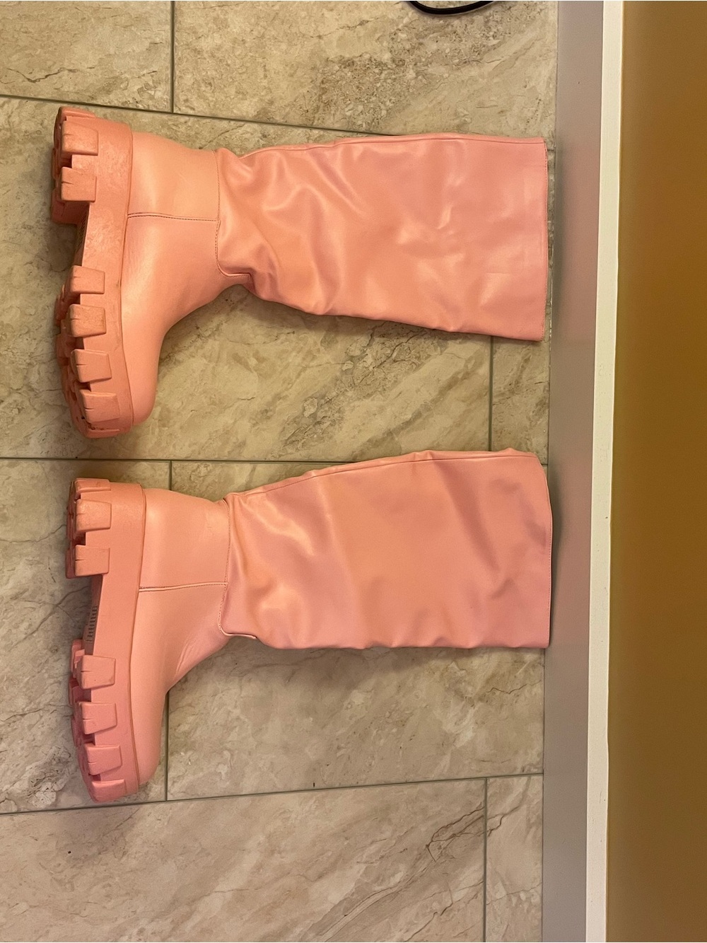 Fashion Nova Pink Knee High Chunky Lug Sole Boots - (Women’s Size 6)